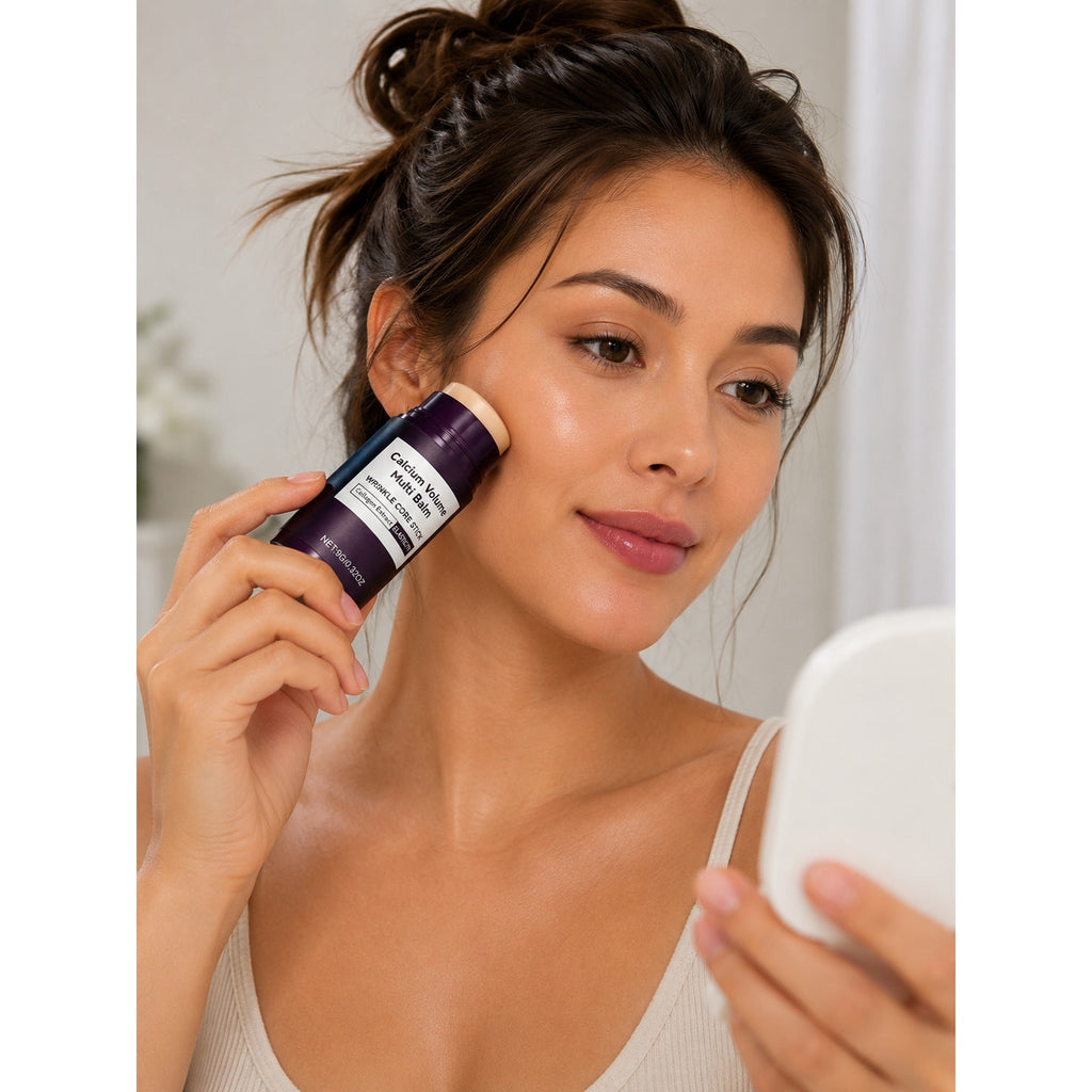 Haikou Calcium Volume Multi Balm Stick with wrinkle core, 0.32oz, in a sleek balm stick container for skin hydration and anti-aging.