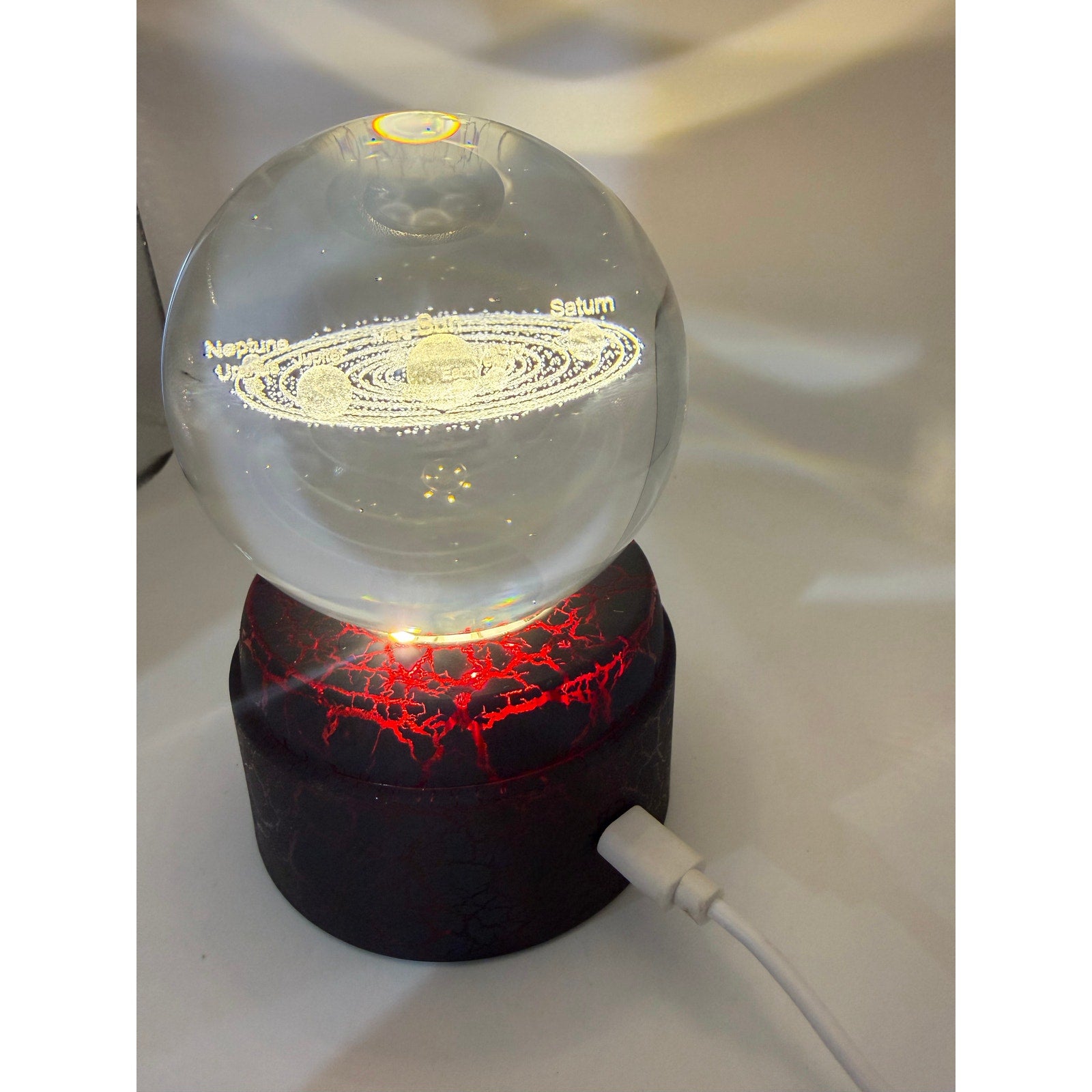 3D Etched Crystal Globe LED Light with Spinner Display Base