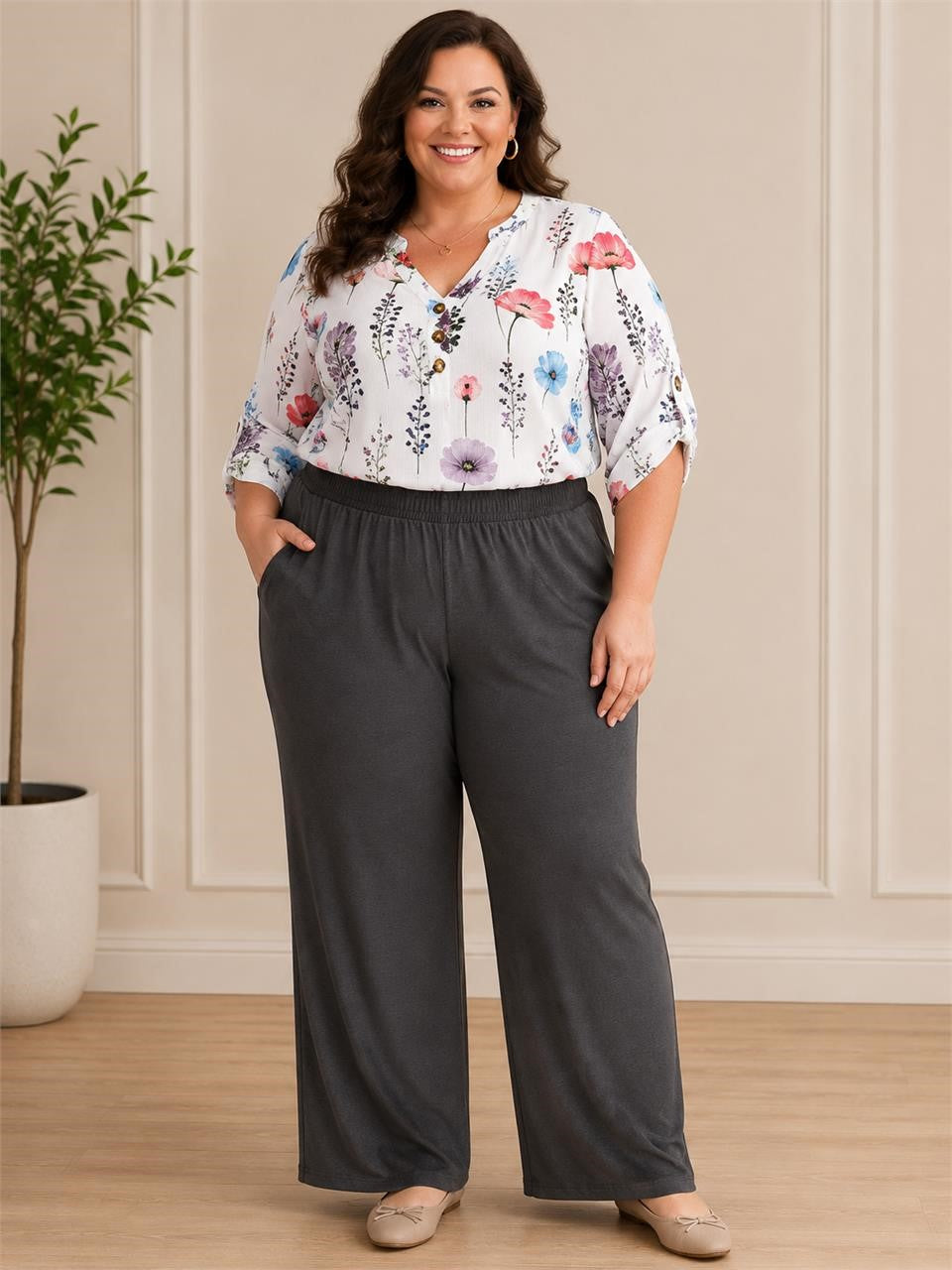 NEW Black Wide Leg Pants w/ Pockets Size: XXL