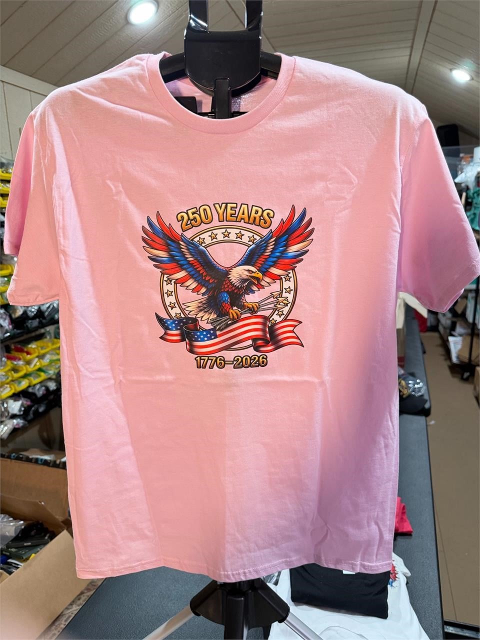 Light pink T-shirt by Republic Mercantile, 250th Anniversary size M, showing front view with soft fabric and classic fit.