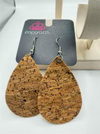 Paparazzi teardrop cork earrings set featuring gold-tone hooks and natural cork teardrop charms.