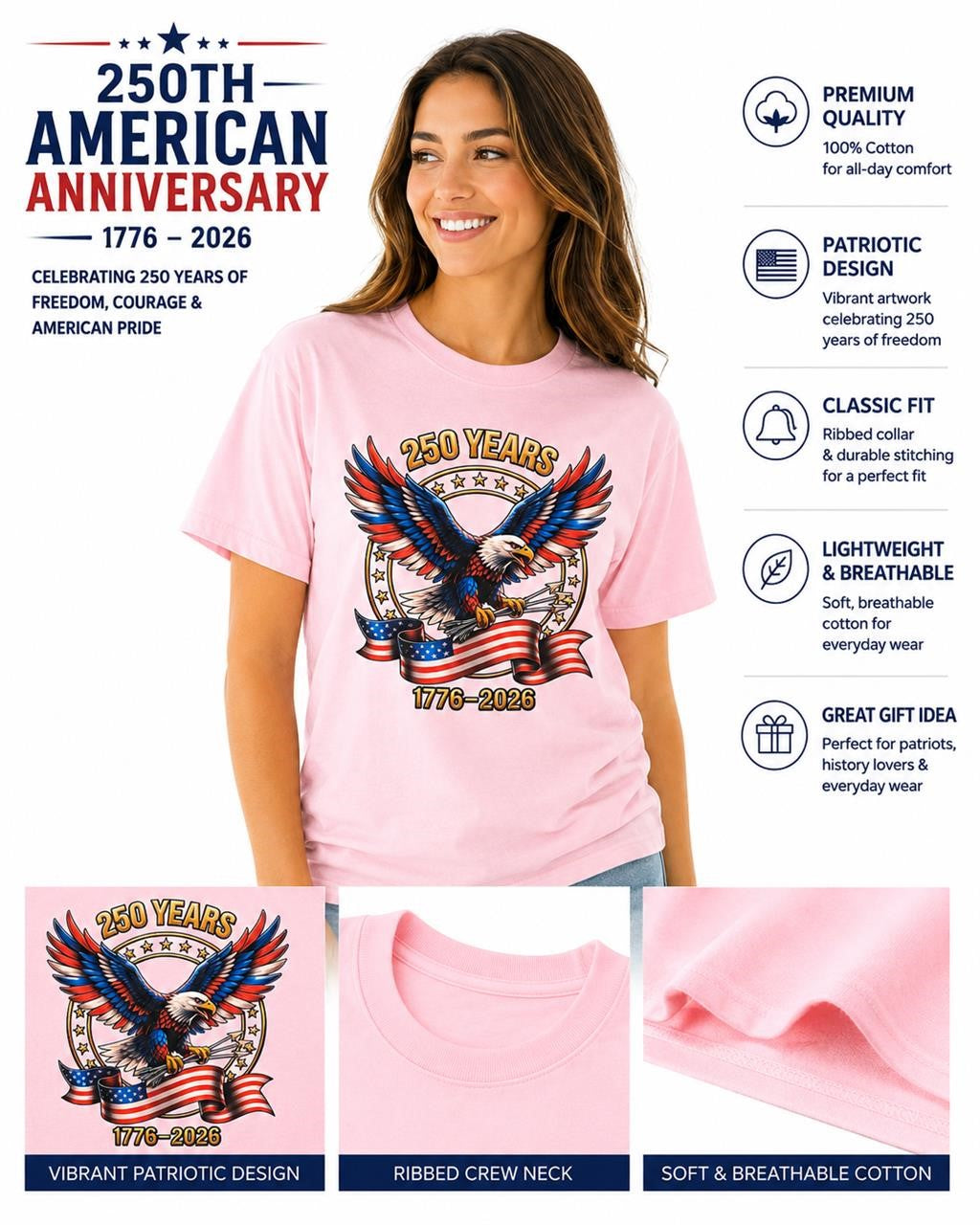 Light pink T-shirt from Republic Mercantile's 250th Anniversary collection, size M, with a casual fit and soft fabric.