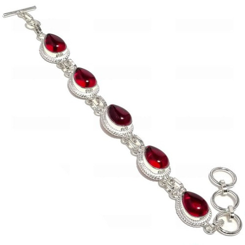 Red Pear Carnelin Gemstone Handmade 925 Sterling Silver Plated Jewelry Bracelet