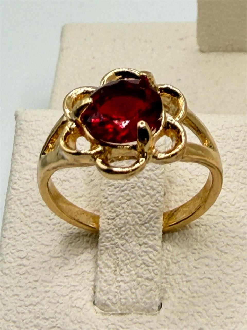 Gold tone fashion jewelry gem ring in size 7.5 with sparkling gemstone detail, styled by Republic Mercantile.