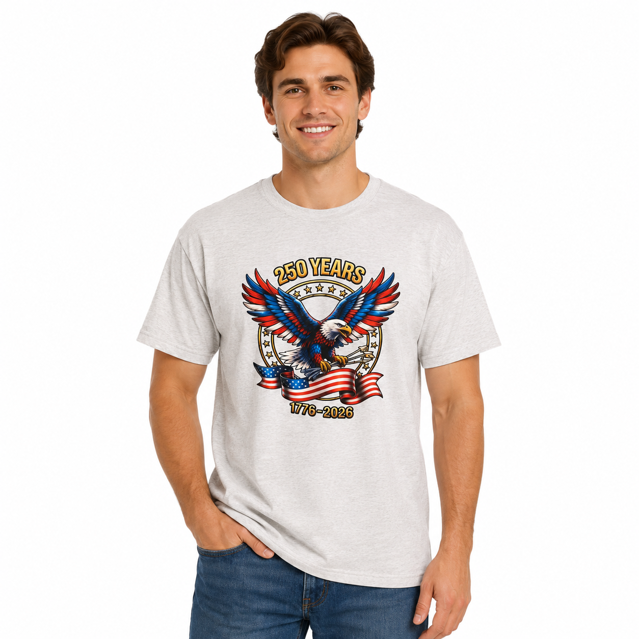 Light gray 250th anniversary T-shirt in XL size from Republic Mercantile, featuring a simple and comfortable design.