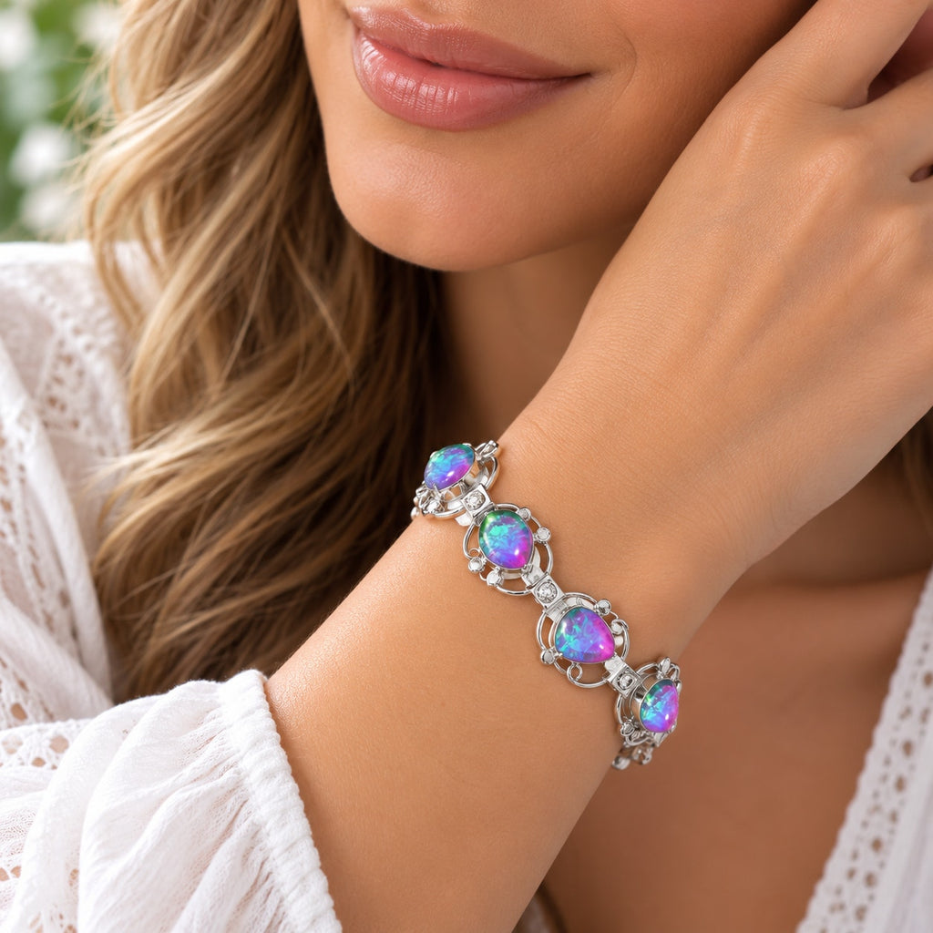 Triplet Opal Pear Gemstone 925 Sterling Silver Plated Jewelry Bracelet Sz 7-8"