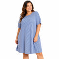 Fantaslook Blue & White Dress, Short-Sleeve Size 2XL