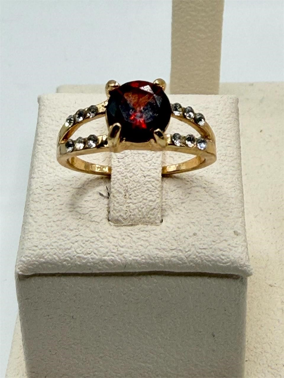 Gold tone gem ring in size 8.5 from Republic Mercantile showcasing a stylish fashion jewelry design.