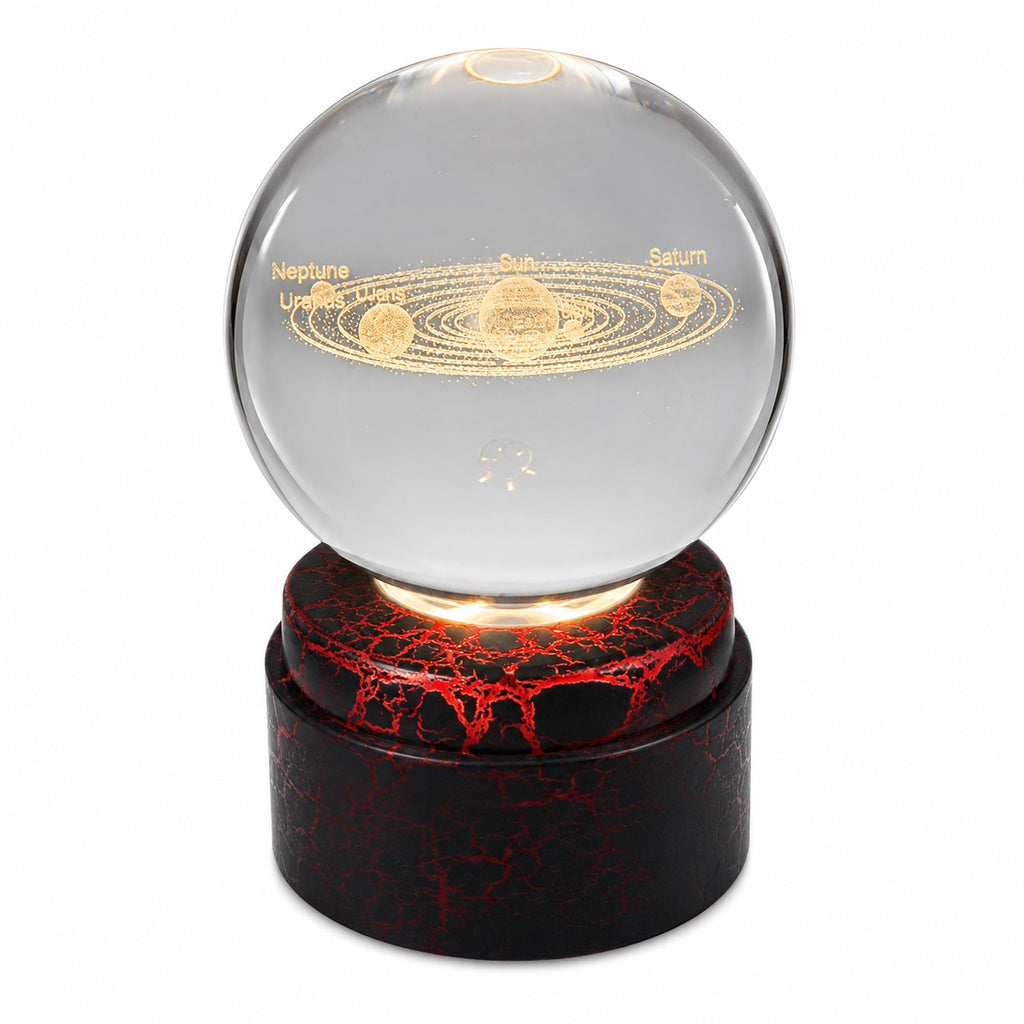 3D Etched Crystal Globe LED Light with Spinner Display Base