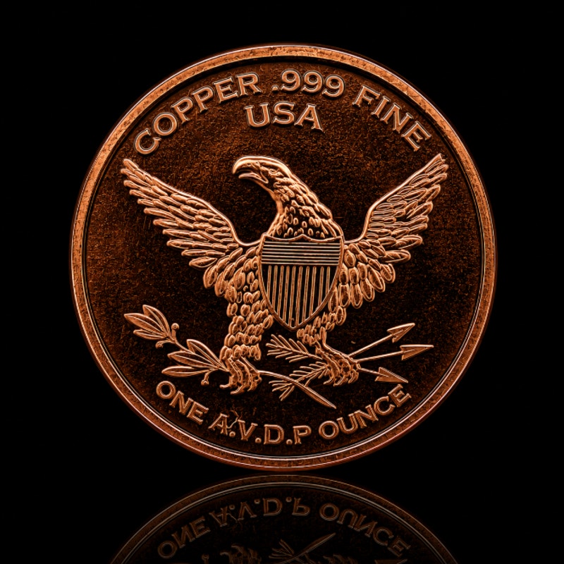 Seated Liberty design .999 fine copper collectible coin from Republic Mercantile, showing detailed coin face and craftsmanship.