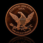 Seated Liberty design .999 fine copper collectible coin from Republic Mercantile, showing detailed coin face and craftsmanship.