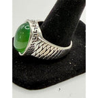 NEW Men's Ring Green Stone Silvery Band Size: 11