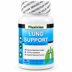 Fluxivian Lung Support Power Herb Formula bottle with 60 capsules, showing the label and capsule contents.