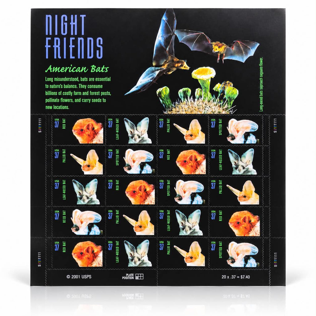 2002 USPS Night Friends American Bats 37¢ Stamps Full Sheet of 20 Mint Unused