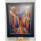 12x16 inch Van Gogh alley art print on canvas with 16x20 mat, featuring vibrant brushstrokes and iconic cityscape scene.