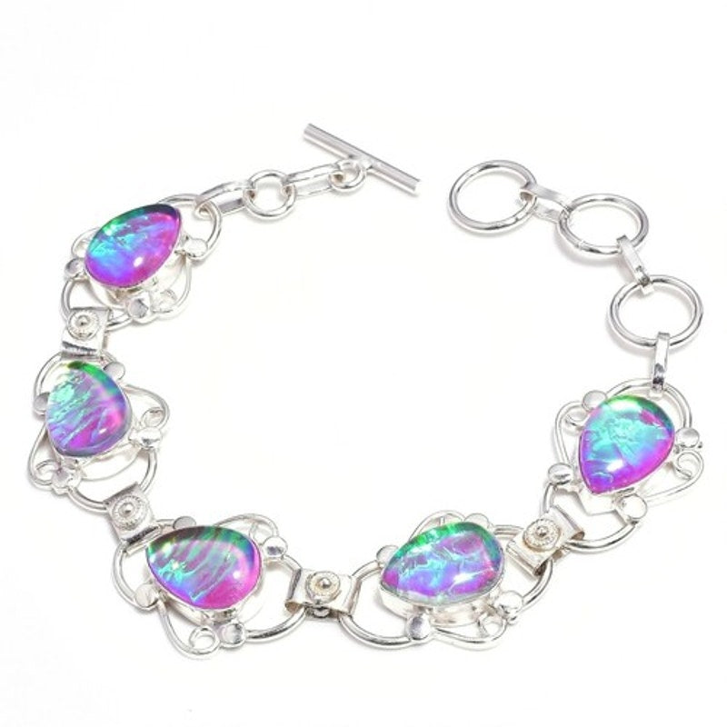 Triplet Opal Pear Gemstone 925 Sterling Silver Plated Jewelry Bracelet Sz 7-8"
