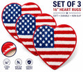 Set of three USA 16-inch flag heart non-slip rugs by Republic Mercantile, featuring red, white, and blue patriotic designs.