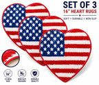 Set of three USA 16-inch flag heart non-slip rugs by Republic Mercantile, featuring red, white, and blue patriotic designs.