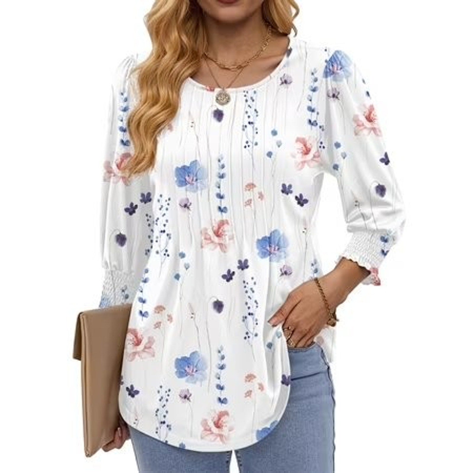 Fantaslook women's pleated blouse with 3/4 sleeves, casual dressy top in XXL, featuring a stylish, flowy design.