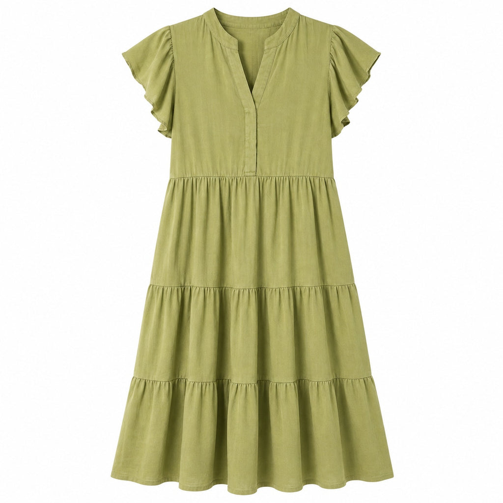 UVN Short-Sleeve Olive Green V-Neck Dress Size M