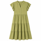 UVN Short-Sleeve Olive Green V-Neck Dress Size M