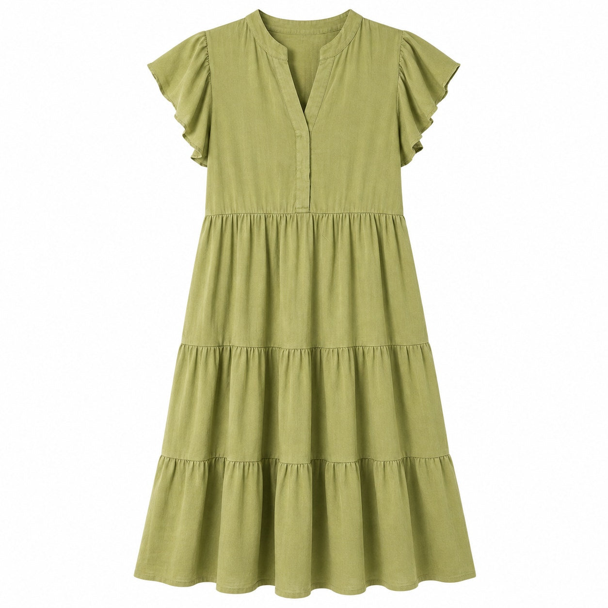 UVN Short-Sleeve Olive Green V-Neck Dress Size M
