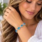 Swiss Blue Oval Topaz Gemstone 925 Sterling Silver Plated Jewelry Bracelet