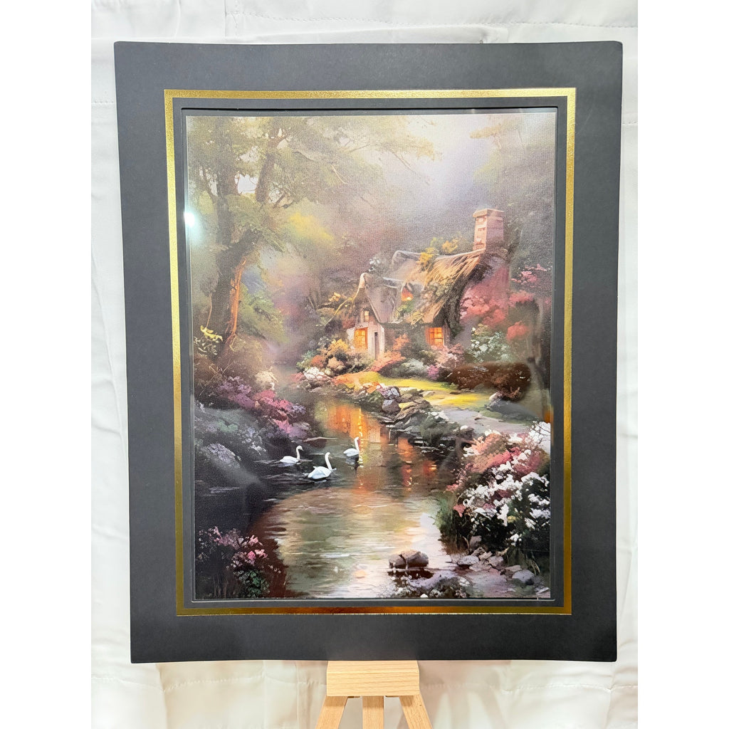 12x16 inch art print on canvas of Cabin Creek with 16x20 mat by Republic Mercantile, showcasing a scenic outdoor landscape.