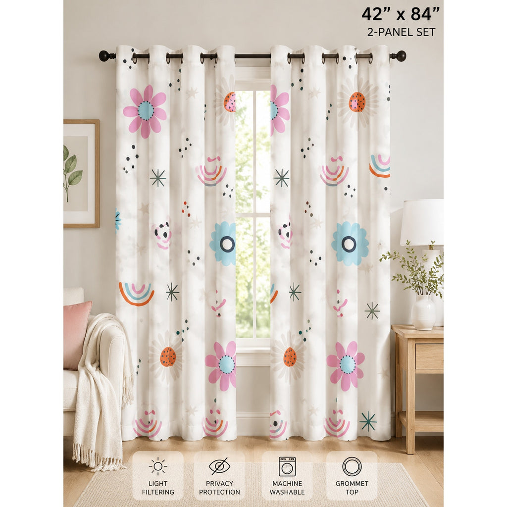Boho 42x84 Two-Panel Rainbow Floral Curtains