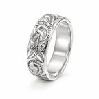 Carved silver men's ring in size 9 featuring intricate design, crafted by Republic Mercantile.
