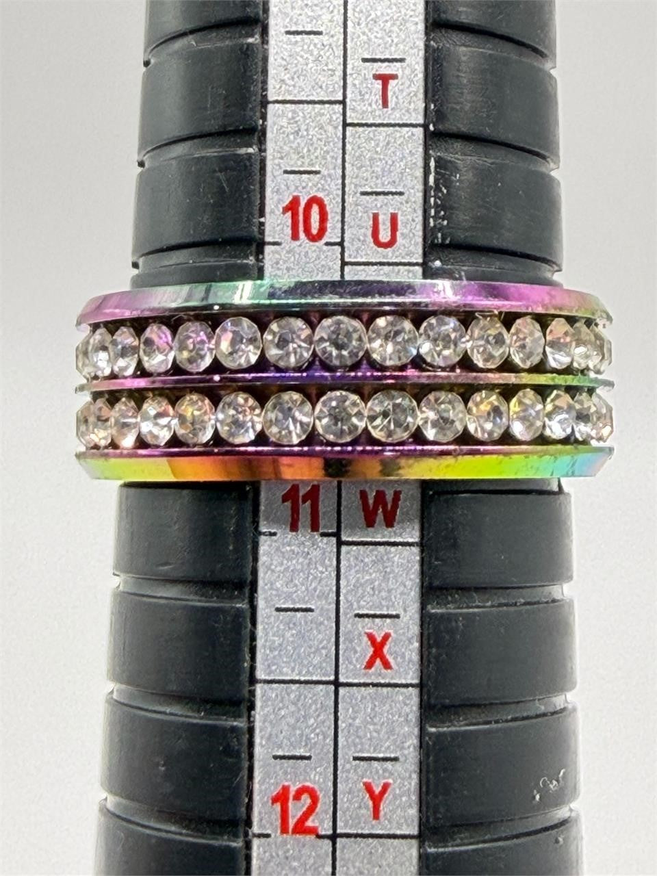 Iridescent CZ men's band ring in size 10.5 by Republic Mercantile, featuring a shiny, multicolored gemstone design.