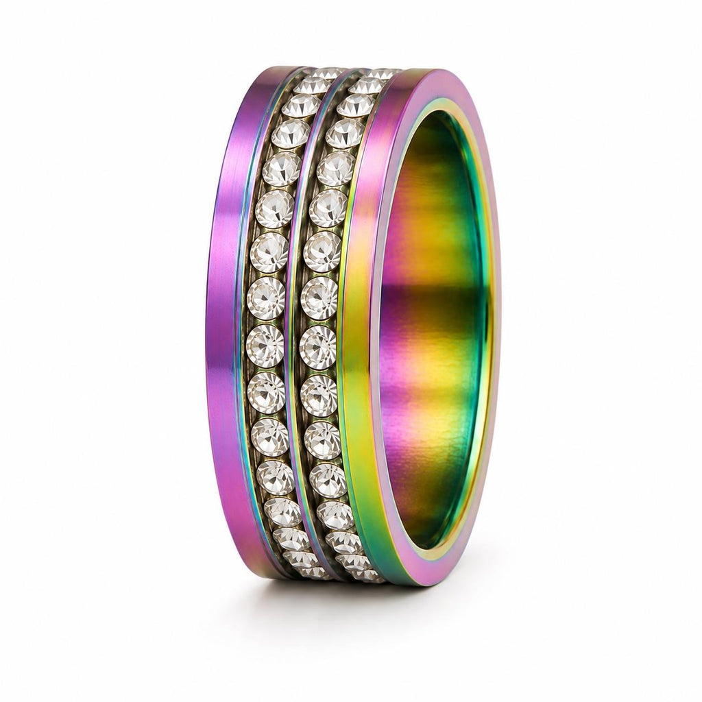 Iridescent cubic zirconia men's band in size 10.5, featuring a sleek silver-tone design by Republic Mercantile.