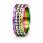 Iridescent cubic zirconia men's band in size 10.5, featuring a sleek silver-tone design by Republic Mercantile.