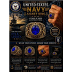 Men's US Navy Signet Ring in gold and blue, size 10, featuring detailed Navy emblem, from Republic Mercantile.