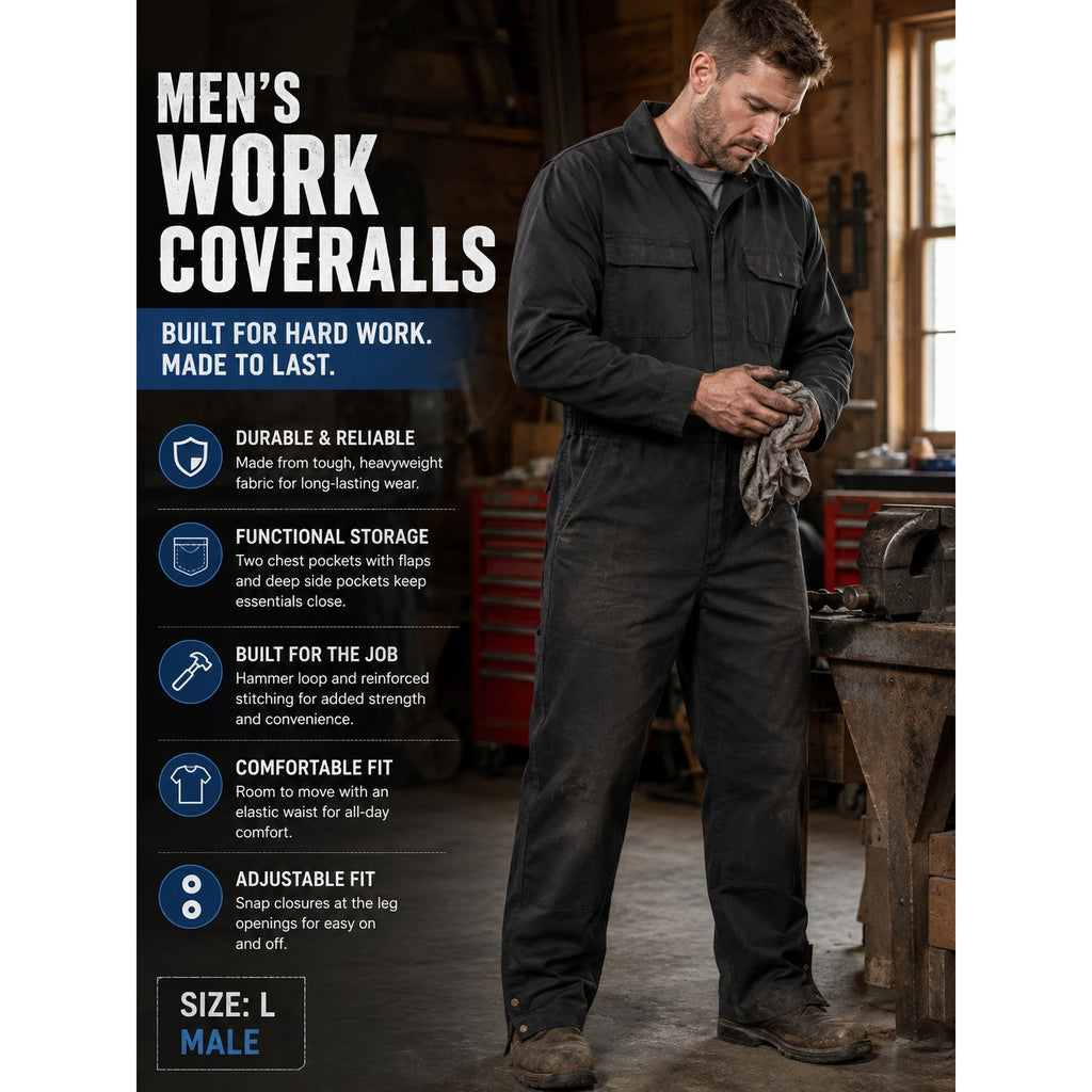 Bass Creek Outfitters Durable Men's Coveralls Size L