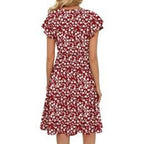 Fantaslook women's summer floral midi dress with V-neck, ruffle sleeves, and pockets in size L, featuring a vibrant floral pattern.