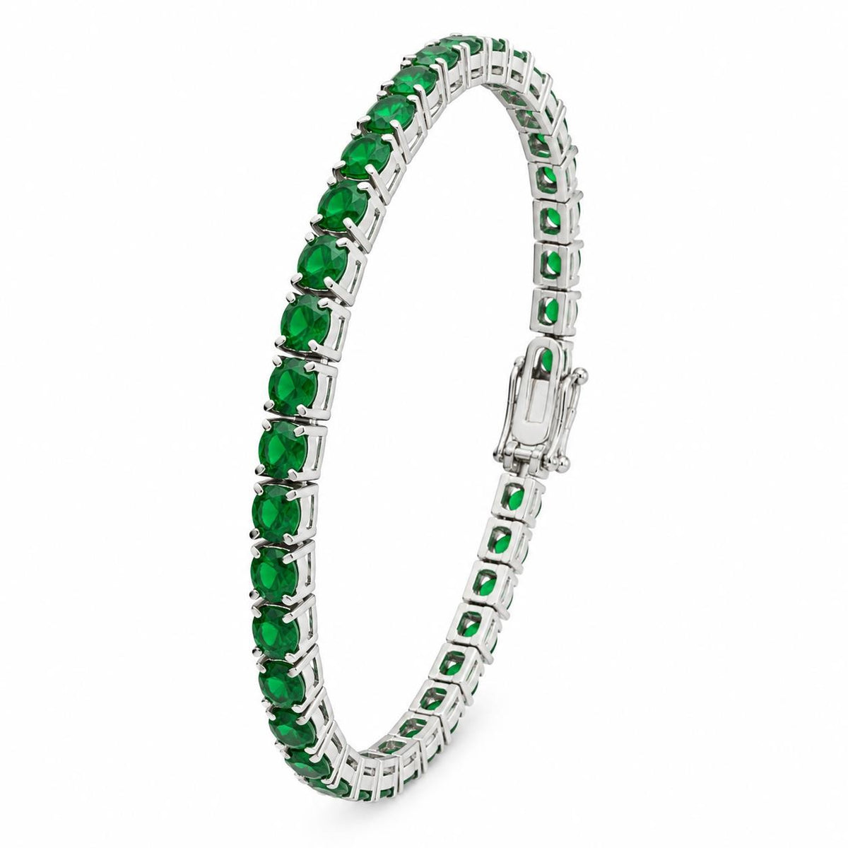 Silver tone women's bracelet featuring a green gem, stylish and elegant jewelry accessory from Republic Mercantile.