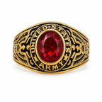Men's US Army Signet Ring in gold with red accents, size 10, stylish military-inspired jewelry by Republic Mercantile.