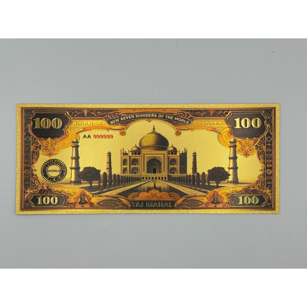 Set of seven gold foiled novelty notes featuring the 7 Wonders of the World by Republic Mercantile, showcasing vibrant designs and metallic finishes.