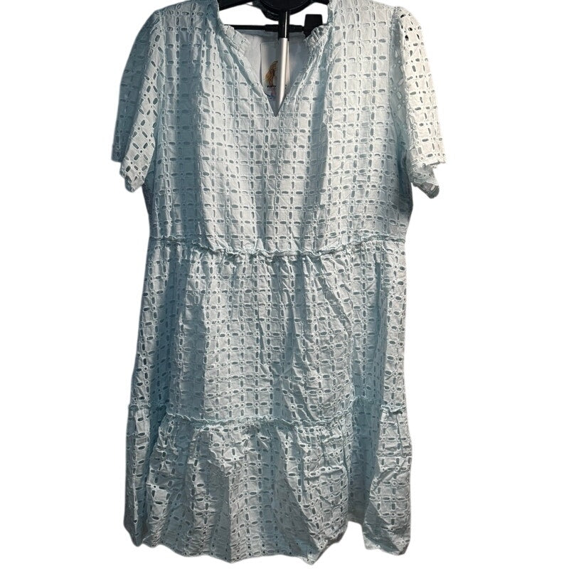 PrettyGarden Light blue Eyelet Mini-Dress V-Neck, Ruffled, Size XXL
