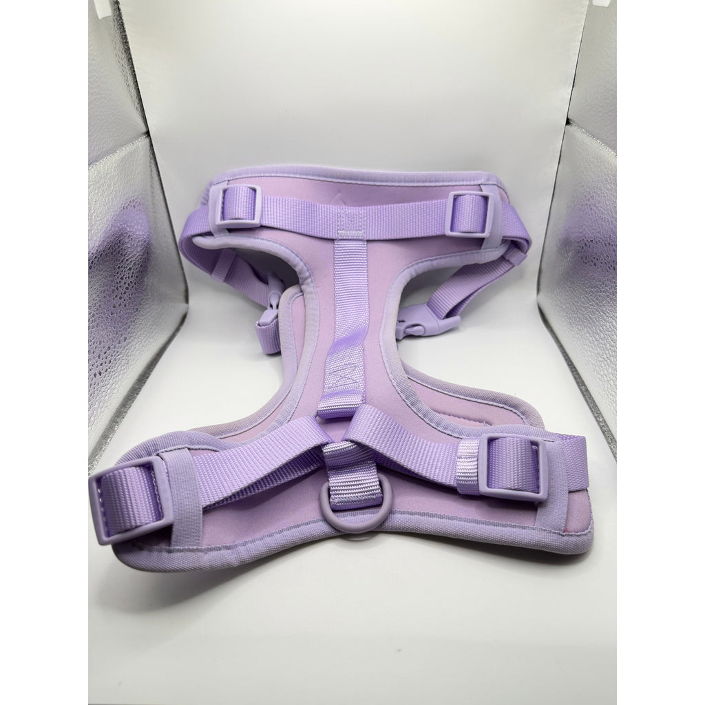 Vibrant Life purple dog harness in size large, with adjustable straps and padded chest for comfortable pet walking.