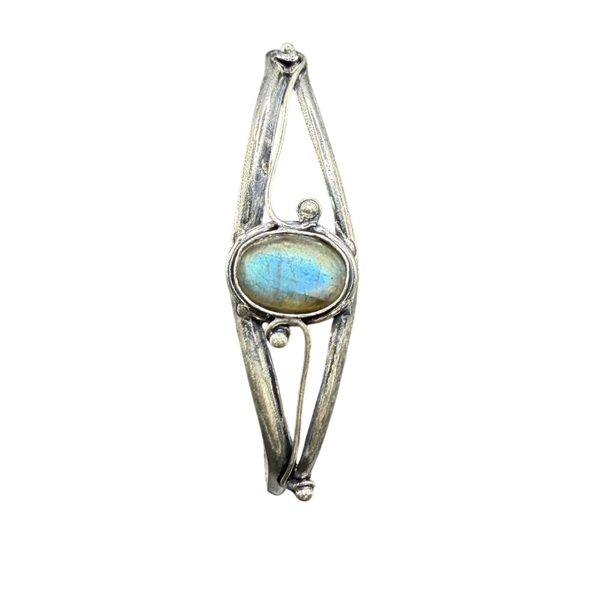 Silver plated bangle gem bracelet with handcrafted design, featuring sparkling gemstones and intricate detailing.