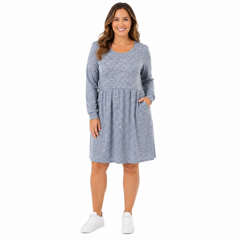 Fantaslook Dress Long-Sleeve Blue Size L