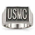 Men's silver US Marine Corps Signet Ring in size 11 with engraved USMC emblem and Republic Mercantile branding.