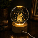 3D Etched Crystal Globe LED Light with USB Display Base