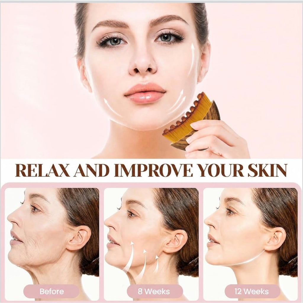 Rokaty lymphatic contour face brush for anti-puffiness, face sculpting, and depuffing with a sleek, handheld design.