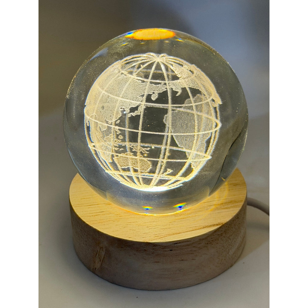 3D Etched Crystal Globe LED Light with USB Display Base