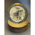 3D Etched Crystal Globe LED Light with USB Display Base