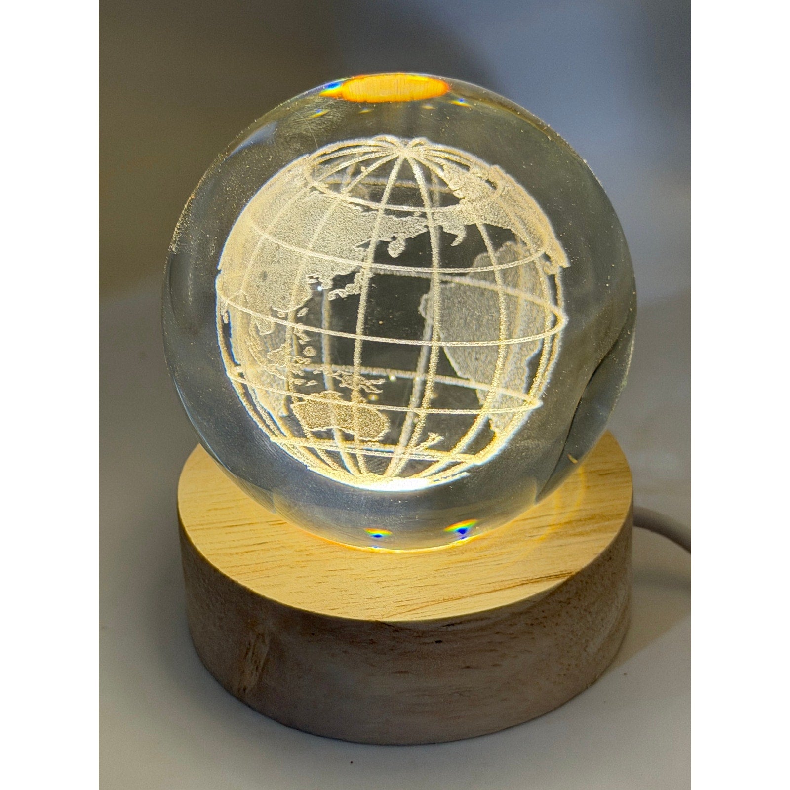3D Etched Crystal Globe LED Light with USB Display Base