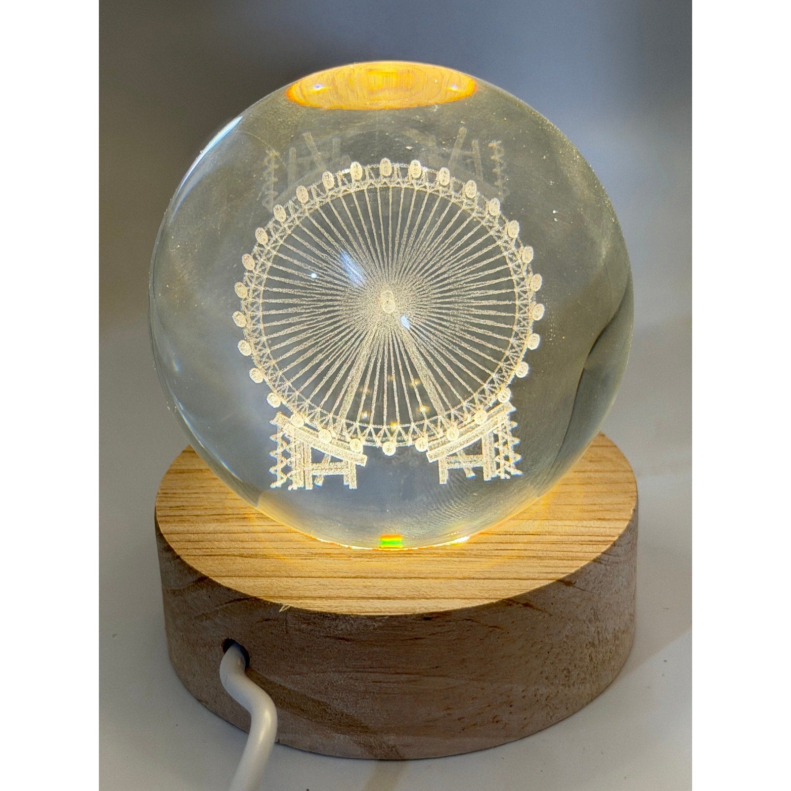 3D Etched Crystal Globe LED Light with USB Display Base